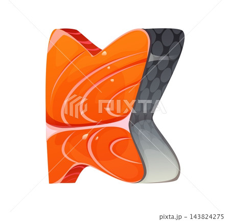 Salmon fillet font letter K typeface of fish steak 143824275
