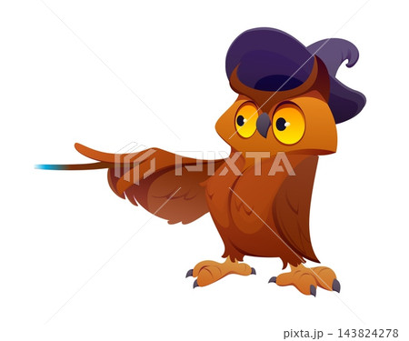 Cartoon Halloween owl bird character with a wand Cartoon Halloween owl bird character with a wand 143824278