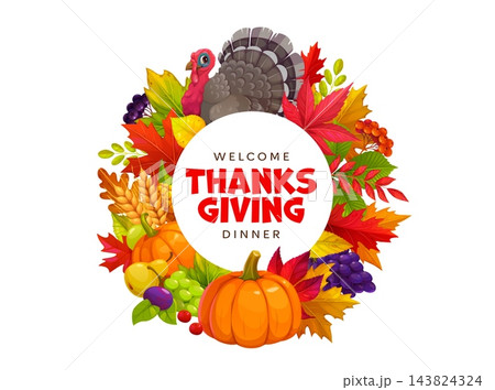 Happy Thanksgiving Day round banner or emblem 143824324