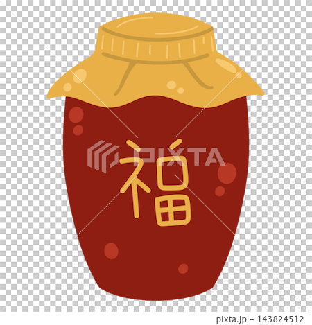 Red Chinese wine jar with Fu character 143824512