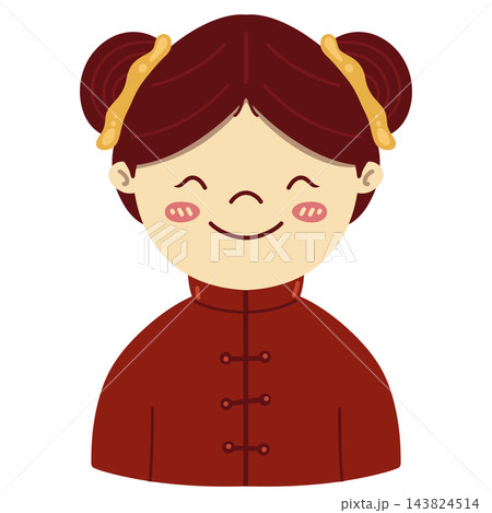 Cute Chinese girl character wearing red Cheongsam 143824514