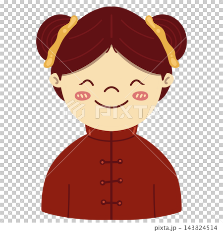 Cute Chinese girl character wearing red Cheongsam 143824514