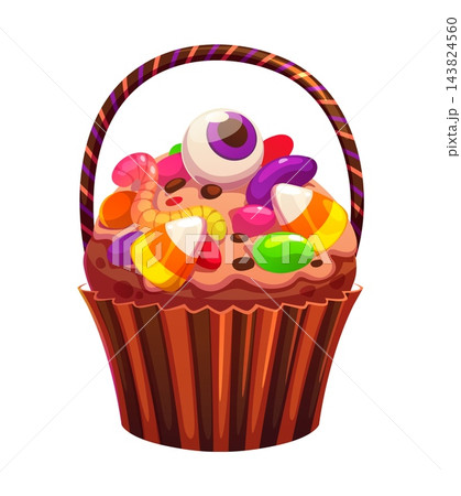 Cartoon Halloween cupcake dessert with candies Cartoon Halloween cupcake dessert with candies 143824560