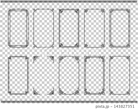 中華風の黒いシンプルな長方形飾り枠と見出しフレーム素材セット 143827351