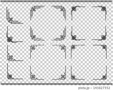一套用於中國風黑色角飾和角框的插圖素材。 143827352