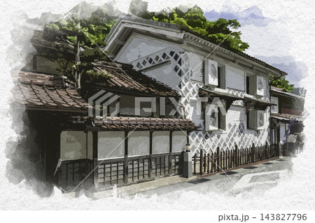 水彩画風　勝山町並み保存地区　岡山県真庭市 143827796