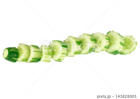 pile sliced cucumber isolated on white background 143828003