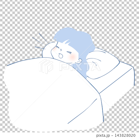 寝ながら咳をする女性のイラスト 寝ながら咳をする女性のイラスト 143828020