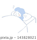 寝汗をかいて寝苦しそうな女性のイラスト 143828021
