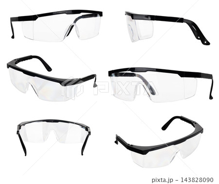 Clear safety glasses collection from different angles Clear safety glasses collection from different angles 143828090