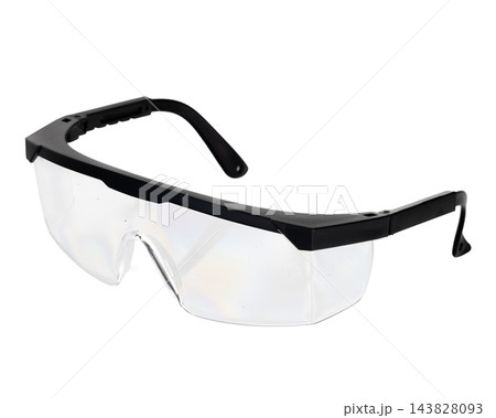 Protective clear safety glasses on white background Protective clear safety glasses on white background 143828093