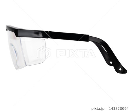Side profile of clear plastic safety glasses 143828094