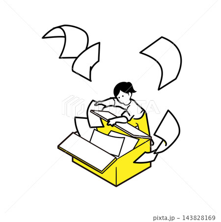 大量の書類を箱に収める女性のイラスト 143828169
