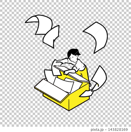 大量の書類を箱に収める女性のイラスト 143828169