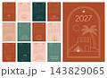 Elegant minimalist 2027 calendar template in Boho style. Clean geometric design with palm trees 143829065