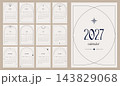 Elegant minimalist 2027 calendar template in Art Deco style. Clean geometric line art design with 143829068
