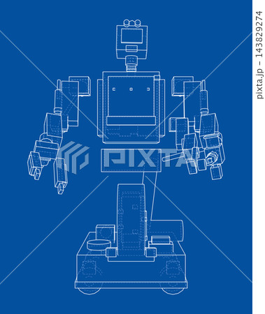Front View Humanoid Robot Blueprint. Vector 143829274