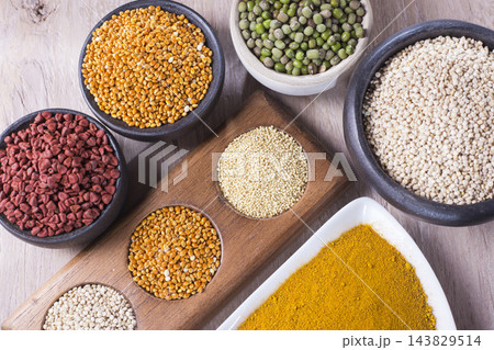 Different super foods organized as a collection on the table Different super foods organized as a collection on the table 143829514