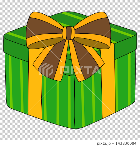 A gift box wrapped in striped paper and tied with a ribbon A gift box wrapped in striped paper and tied with a ribbon 143830084