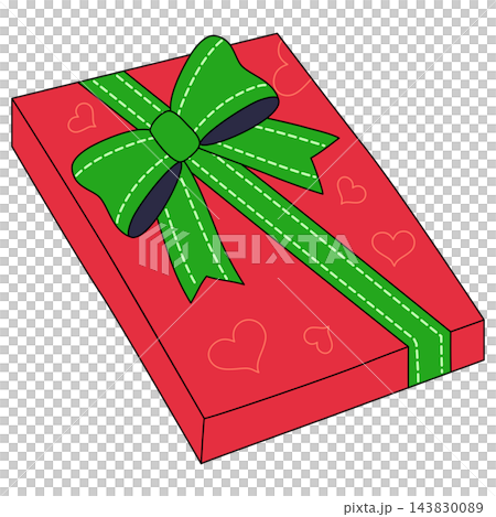 A gift box wrapped in heart-patterned paper and tied with a ribbon A gift box wrapped in heart-patterned paper and tied with a ribbon 143830089