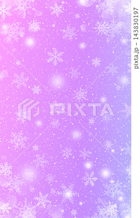 雪の結晶が舞うピンクと紫のグラデーション背景／縦 143830197