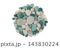 Light colored sea pebbles isolated on a white background. Summer vacation. Top view. 143830224
