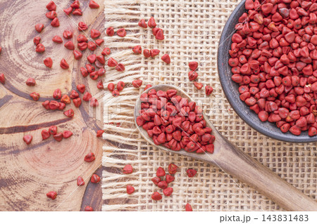 Seeds of achiote, originating from central america and parts of south america is used to season food Seeds of achiote, originating from central america and parts of south america is used to season food 143831483