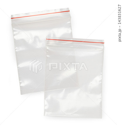 Clear plastic zipper bags with red seal 143831627