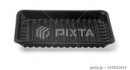 Empty black plastic food tray for takeaway packaging Empty black plastic food tray for takeaway packaging 143831633