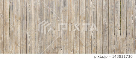 Weathered vertical wooden planks forming a rustic brown texture background 143831730