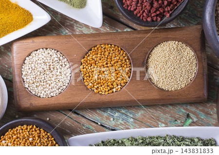 Different super foods organized as a collection on the table Different super foods organized as a collection on the table 143831833