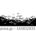 A flock of black bats flies across a plain white background at night 143832835