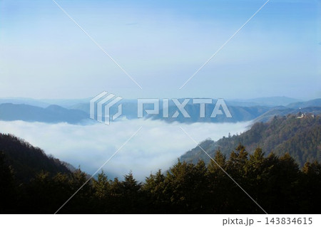 雲海の備中松山城 143834615