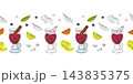 Seamless Strip Border of cinnamon stick in mulled wine glasses, spices and citrus Winter menu decor. Isolated Vector decor Winter drink menus, holiday banners or packaging design element, tags, labels 143835375