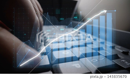 Hands on Keyboard with Data Graph Overlay Showing Growth and Progress in Financial Analysis and Digital Technology in Modern Workplace Environment Copula Hands on Keyboard with Data Graph Overlay Showing Growth and Progress in Financial Analysis and Digital Technology in Modern Workplace Environment Copula 143835670