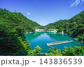 黒部峡谷トロッコ電車から望む、うなづき湖と湖面橋 黒部峡谷トロッコ電車から望む、うなづき湖と湖面橋 143836539
