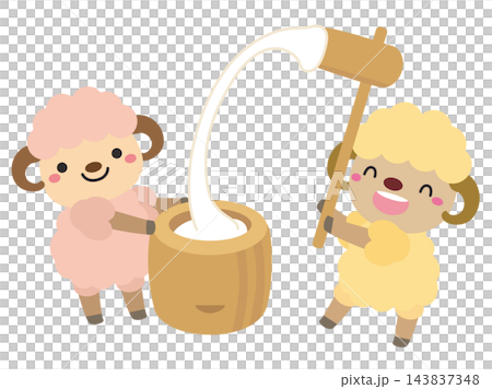 An illustration of a character making mochi in the Year of the Sheep, 2027. An illustration of a character making mochi in the Year of the Sheep, 2027. 143837348
