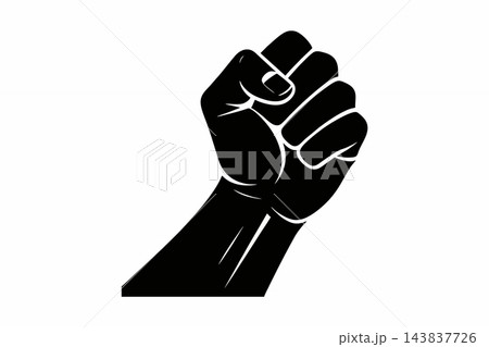 Strong Raised Fist Vector - Black and White Symbol of Resistance, Empowerment, and Solidarity 143837726