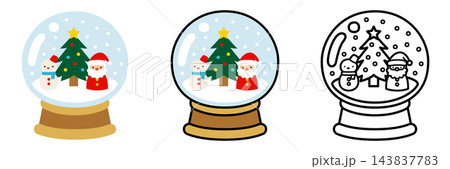 スノードームのイラストセット ポップでかわいいクリスマス 143837783