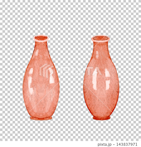 Two terracotta ceramic vases watercolor illustration set in warm peach and reddish brown tones. Minimalist pottery hand painted elements isolated on white perfect for home decor and floral designs Two terracotta ceramic vases watercolor illustration set in warm peach and reddish brown tones. Minimalist pottery hand painted elements isolated on white perfect for home decor and floral designs 143837971
