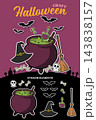 Witch cauldron with green potion doodle sticker elements. 143838157