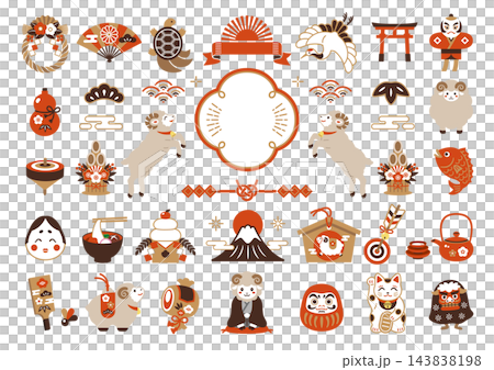 為2027年羊年設計的日式新年圖案 143838198
