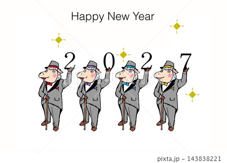 新年のご挨拶をする楽しい羊達 新年のご挨拶をする楽しい羊達 143838221
