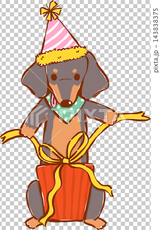Cute Sausage Dog Birthday Party Wrapping Gift, Black Dachshund Hand Drawn Illustration 143838375