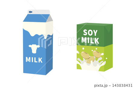 パックの牛乳と豆乳のイラストセット 143838431