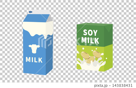 パックの牛乳と豆乳のイラストセット 143838431