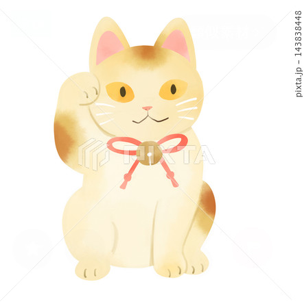 水彩風三毛猫の招き猫 イラスト 水彩風三毛猫の招き猫 イラスト 143838448