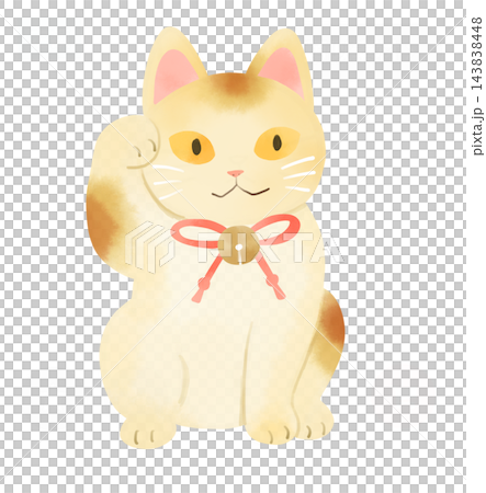 水彩風三毛猫の招き猫 イラスト 水彩風三毛猫の招き猫 イラスト 143838448