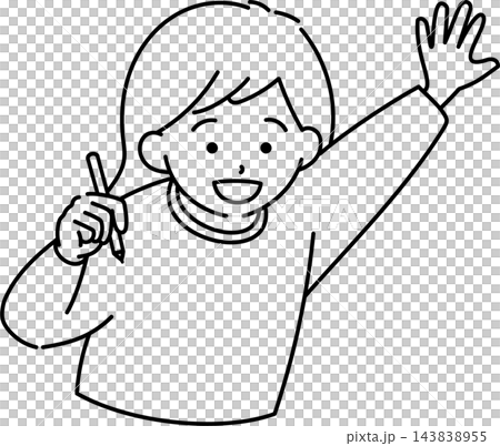 やる気を出す女の子(線画) やる気を出す女の子(線画) 143838955
