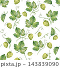Green Hops and Leaves Seamless Pattern on White Background 143839090